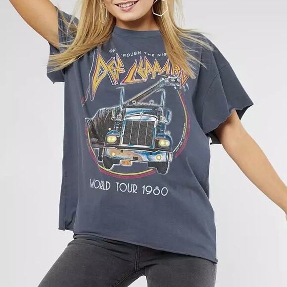 Def Leppard T Shirt On Through the Night Rock Band Tee 1980 Tour Womens M Gray - Picture 1 of 8